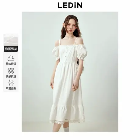 乐町韩系简约吊带连衣裙夏季新款蕾丝花边飘逸大裙摆小白裙图片