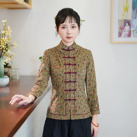 筠雅春季新款中国风唐装上衣女修身显瘦气质国风新中式女装24J157商品大图