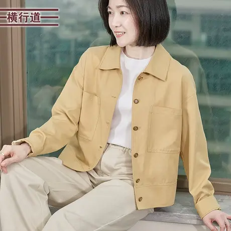 翻领宽松长袖纯色衬衫外套韩版大口袋上衣2025春季女装休闲大码图片