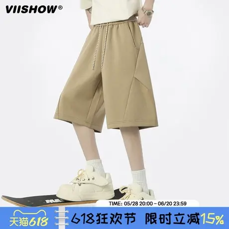VIISHOW美式褶皱直筒短裤男款夏季新款宽松潮牌速干五分工装裤子商品大图