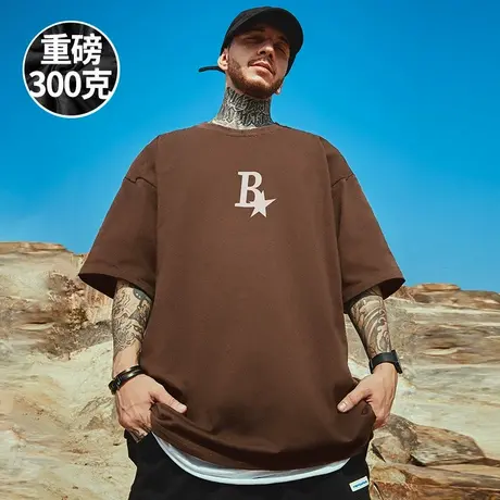 300g重磅美式嘻哈短袖t恤加肥加大码纯棉hiphop半袖情侣男女潮图片