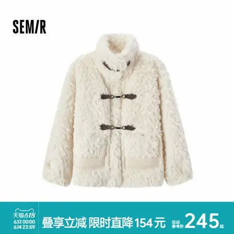 森马外套女仿兔毛深秋女装流行衣服拼接2024新款冬季立领毛绒夹克图片