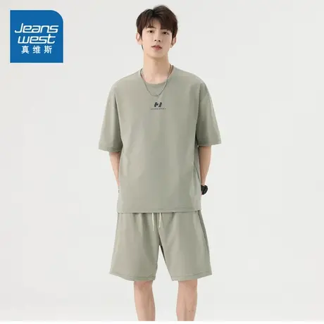 E8真维斯男装2025夏季新款男士百搭合身圆领短袖休闲运动套装潮商品大图