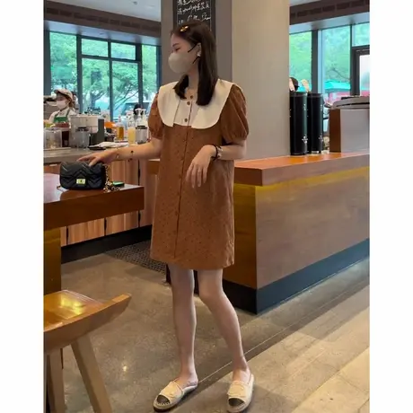 镂空撞色娃娃领连衣裙子女夏季2025年新款法式浪漫减龄小个子短裙图片