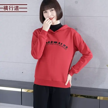 套头字母连帽卫衣宽松长袖卫衣女装大码2023冬装新款韩版上衣胖MM商品大图