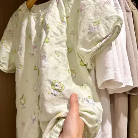 A类双层棉纱纯棉全棉家居服居家服卡通短袖长裤套装婴儿纱睡衣商品大图