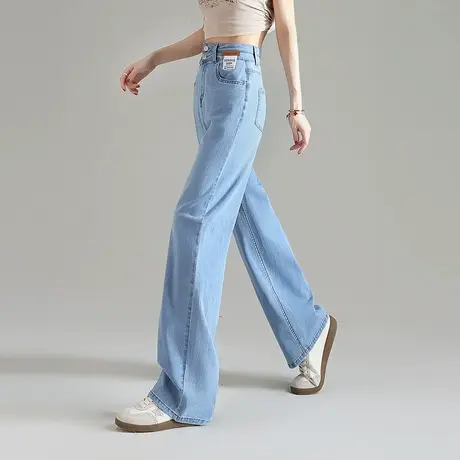 唐狮春夏季新款牛仔裤女高腰冰丝垂感薄款直筒裤宽松显瘦阔腿裤图片