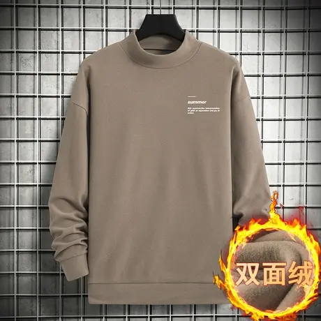 半高领卫衣男秋冬加绒保暖双面绒无帽上衣服中领长袖t恤宽松潮流商品大图