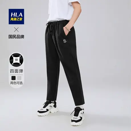 HLA/海澜之家时尚简约休闲长裤男秋季抽绳松紧腰印花宽松运动裤男图片