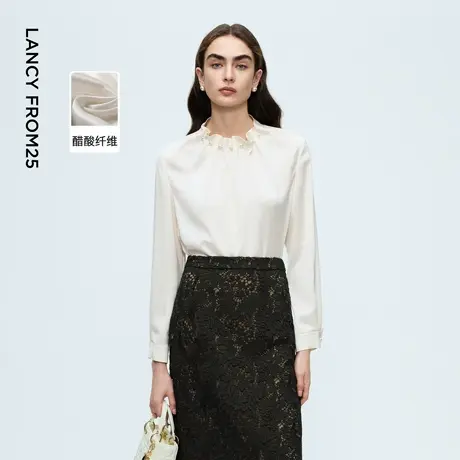 朗姿醋酸复古珍珠波浪领衬衫设计感气质通勤衬衣女2025年冬季新款商品大图