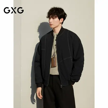 GXG男装 经典黑色不规则明线棒球领夹克棉服外套 25年冬季新品商品大图