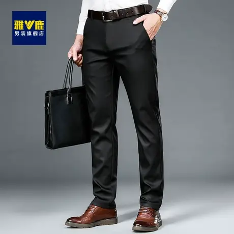 雅鹿男士中老年百搭休闲西裤2023秋冬季宽松商务莱赛尔弹力直筒裤商品大图