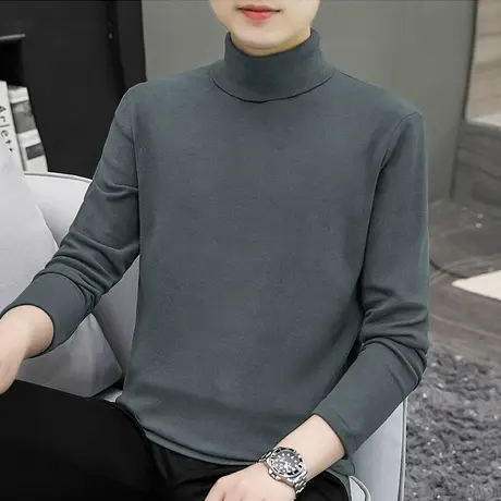 300g重磅德绒长袖t恤男装高领打底衫双面绒保暖纯色内搭秋衣小衫商品大图