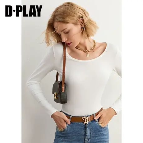 DPLAY【惠品】春季新款白色长袖简约舒适内搭打底衫时尚面膜T恤图片