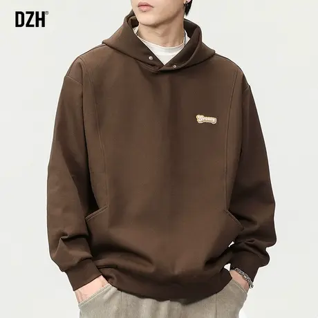 男士咖色连帽卫衣男秋季潮牌美式复古上衣2023新款连帽衫休闲外套商品大图