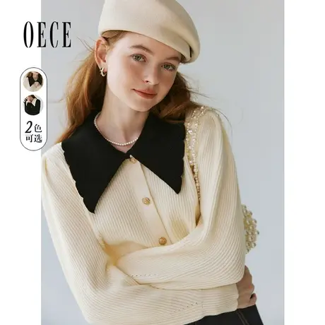 【双11新品】Oece设计感撞色针织开衫2023秋冬季新款毛衣外套小衫商品大图