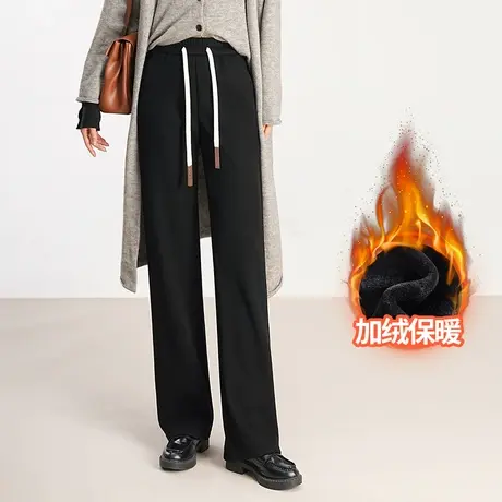 加绒加厚阔腿裤女2023秋冬新款高腰时尚洋气休闲裤通勤百搭长裤子图片
