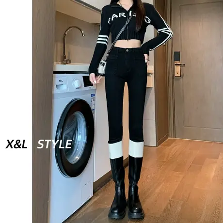 黑色高腰牛仔裤女秋冬季2023年新款显瘦小个子九分紧身铅笔小脚裤商品大图