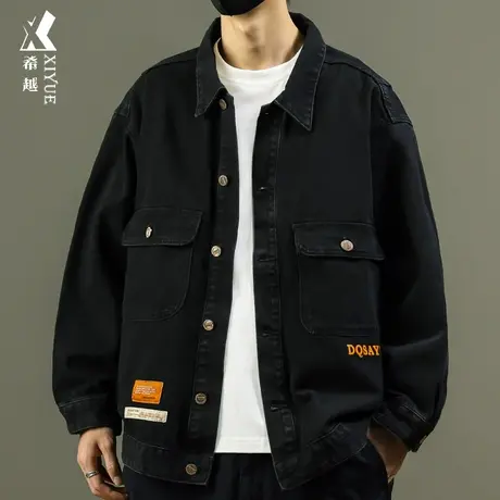 希越秋冬牛仔夹克男宽松大码胖子牛仔衣加大工装外套加绒加厚棉衣商品大图