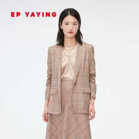 [真丝系列]EP雅莹女装 桑蚕丝格纹收腰西装外套 商场同款1128K商品大图