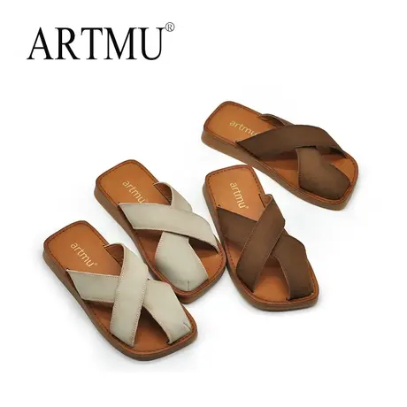 Artmu阿木包头拖鞋女夏外穿2023新款平底镂空鱼嘴凉鞋软底皮拖商品大图