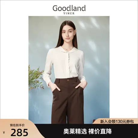 音儿美地女装2023春季新款通勤法式木耳领边绣花白色衬衫上衣商品大图
