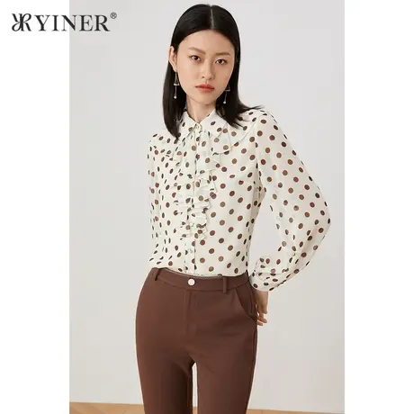 *YINER音儿奥莱女装秋季通勤OL波点长袖衬衫商品大图