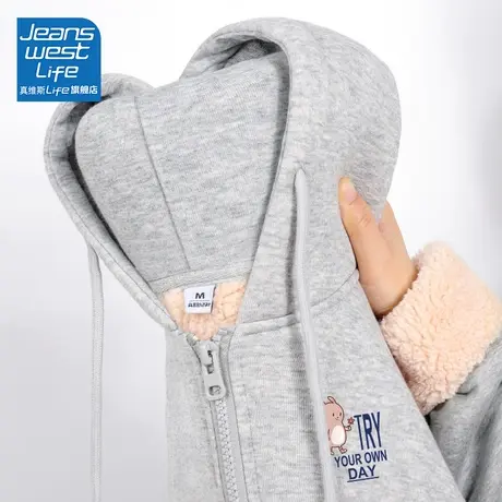 真维斯LIFE加绒外套女秋冬2023新款小个子高级感超好看开衫卫衣潮商品大图