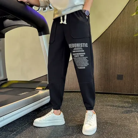 潮牌束脚休闲男秋冬新款个性字母印花宽松保暖加厚运动裤哈伦卫裤商品大图