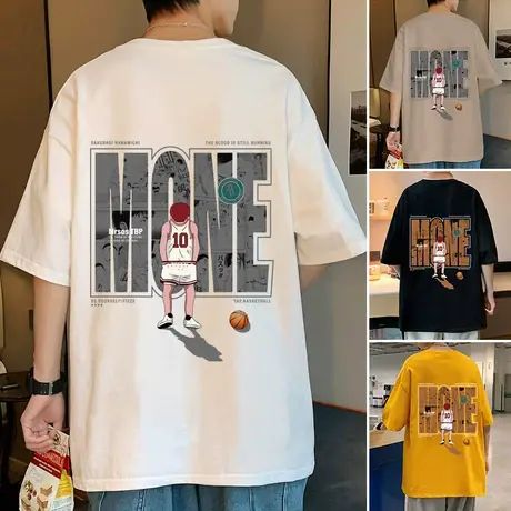 纯棉流川枫樱木花道短袖T恤男夏季新款灌篮高手上衣日系印花体恤商品大图