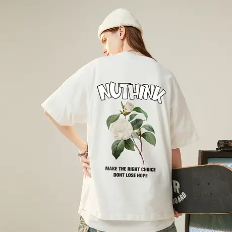 Nuthink美式高街vibe风花卉短袖T恤男宽松大码潮牌ins半截袖上衣商品大图