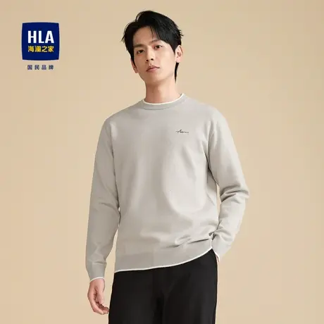 HLA/海澜之家包芯纱长袖针织衫2023秋季新款修身圆领套头上衣男图片
