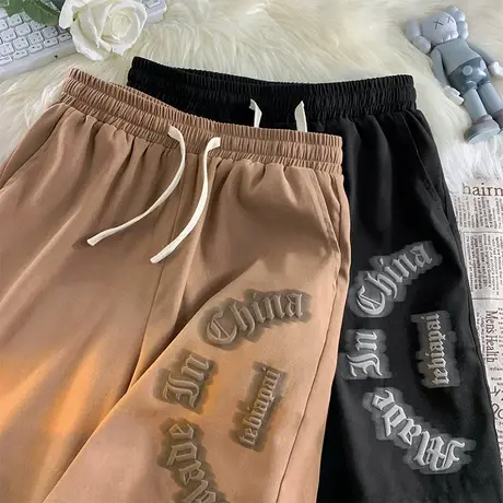 发泡印花直筒运动短裤男夏季潮牌情侣宽松中裤大码篮球休闲五分裤商品大图