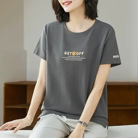 正肩短袖t恤衫2024年夏装新款创意时尚宽松上衣女士洋气减龄体恤商品大图