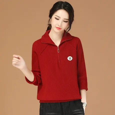 韩潮袭人立领长袖拉链套头毛衣女2023冬季新款宽松休闲百搭针织衫商品大图