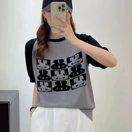 2023春款打底衫女春秋款针织上衣白色短袖t恤女长袖新款内搭体恤商品大图