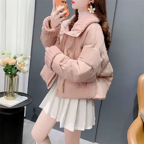 粉色超好看小个子短款棉服外套女2023冬季新款宽松今年流行面包服商品大图