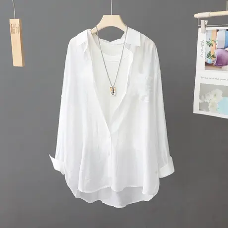 白色防晒衬衫女宽松韩版设计感小众叠穿防晒衣衬衣2023夏季上衣潮图片
