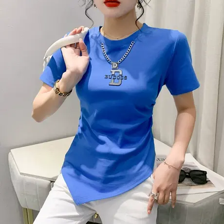 不规则女装2024新款设计感开叉T恤短袖时尚链条上衣收腰百搭小衫图片