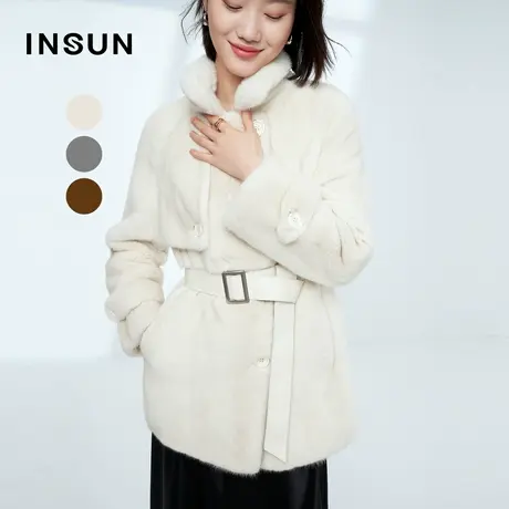 恩裳奥莱冬季西装领风衣式中长款加厚水貂皮草外套商品大图