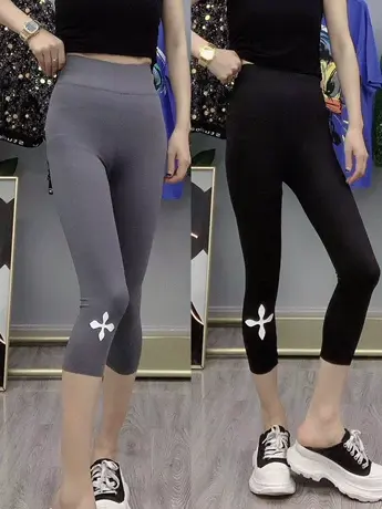 鲨鱼裤女薄款外穿打底裤高腰收腹五分弹力印花塑形瑜伽芭比七分裤图片