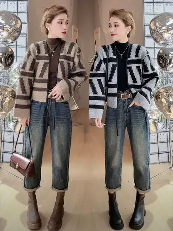 百搭时尚撞色复古慵懒风毛衣开衫外套秋季新款针织衫名媛风上衣潮商品大图