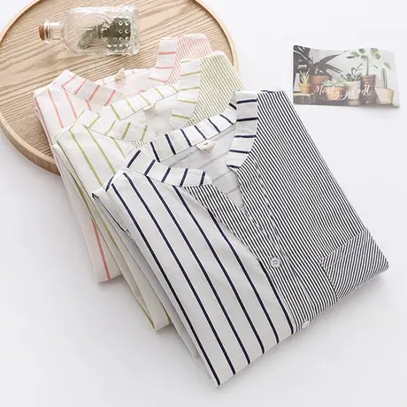 立领竖条纹拼接款衬衫女设计感小众上衣外套2020春秋宽松长袖衬衣图片