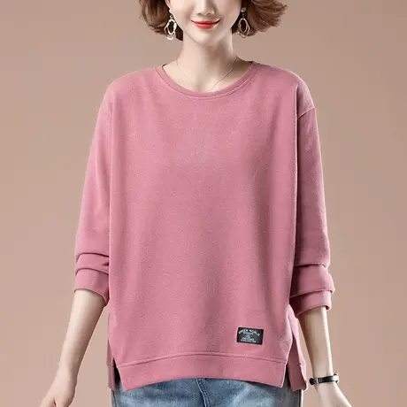 圆领卫衣女薄款春秋中年妈妈装加大码女装宽松遮肚显瘦套头上衣图片