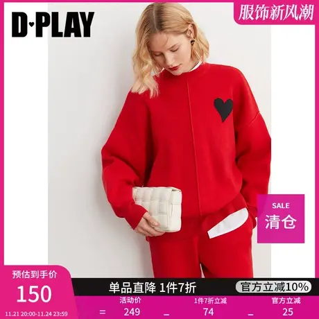 DPLAY德帕拉秋装款休闲圆领重工爱心刺绣套头针织衫图片