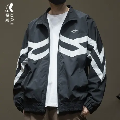 希越高密仿棉牛津条纹夹克外套男立领户外防水高级感春季宽松大码商品大图