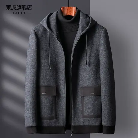 秋冬季羊毛呢子外套男士时尚修身潮流加厚款青年帅气连帽夹克男装商品大图