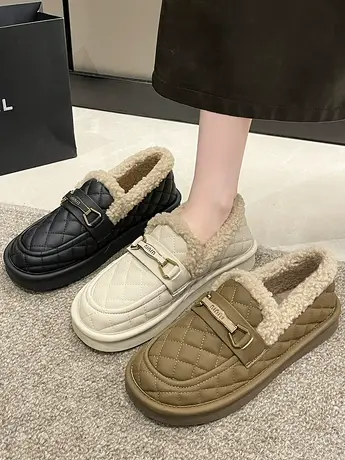 爆款乐福鞋女2023秋冬季新款一脚蹬加绒棉鞋豆豆鞋外穿毛毛鞋子潮商品大图