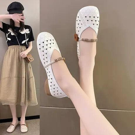 鞋子女2025新款软皮单鞋女平底玛丽珍女鞋夏款洞洞鞋镂空透气瓢鞋图片