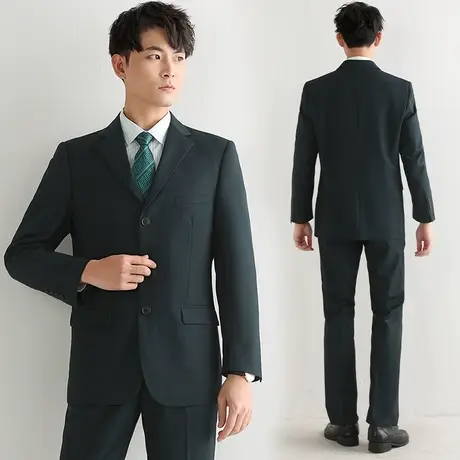 邮储银行工作服男墨绿色西服套装邮局工装制服三扣西装外套黑工装图片